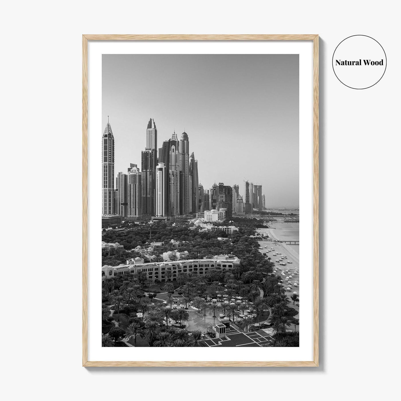 Dubai Skyline Black and White Fine Art Photo Print, Marina Jumeirah Beach UAE Poster
