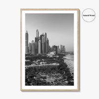 Dubai Skyline Black and White Fine Art Photo Print, Marina Jumeirah Beach UAE Poster