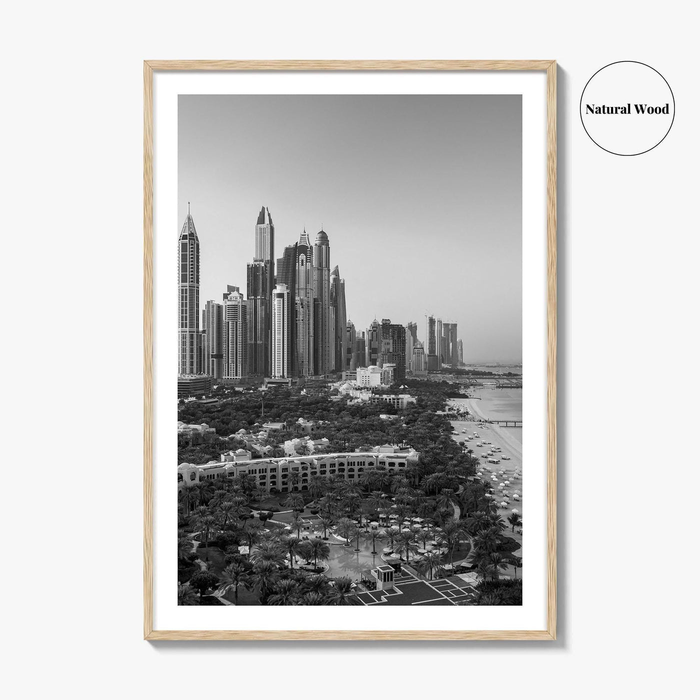 Dubai Skyline Black and White Fine Art Photo Print, Marina Jumeirah Beach UAE Poster