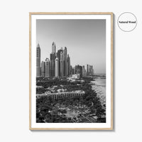 Dubai Skyline Black and White Fine Art Photo Print, Marina Jumeirah Beach UAE Poster