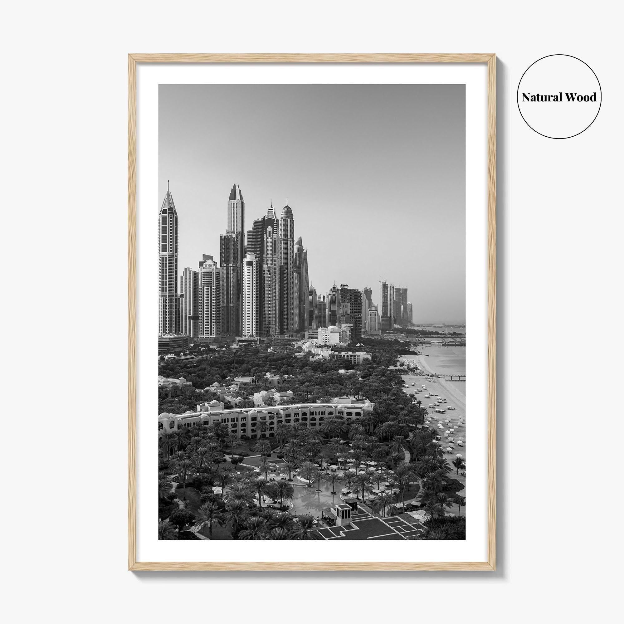 Dubai Skyline Black and White Fine Art Photo Print, Marina Jumeirah Beach UAE Poster