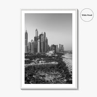 Dubai Skyline Black and White Fine Art Photo Print, Marina Jumeirah Beach UAE Poster