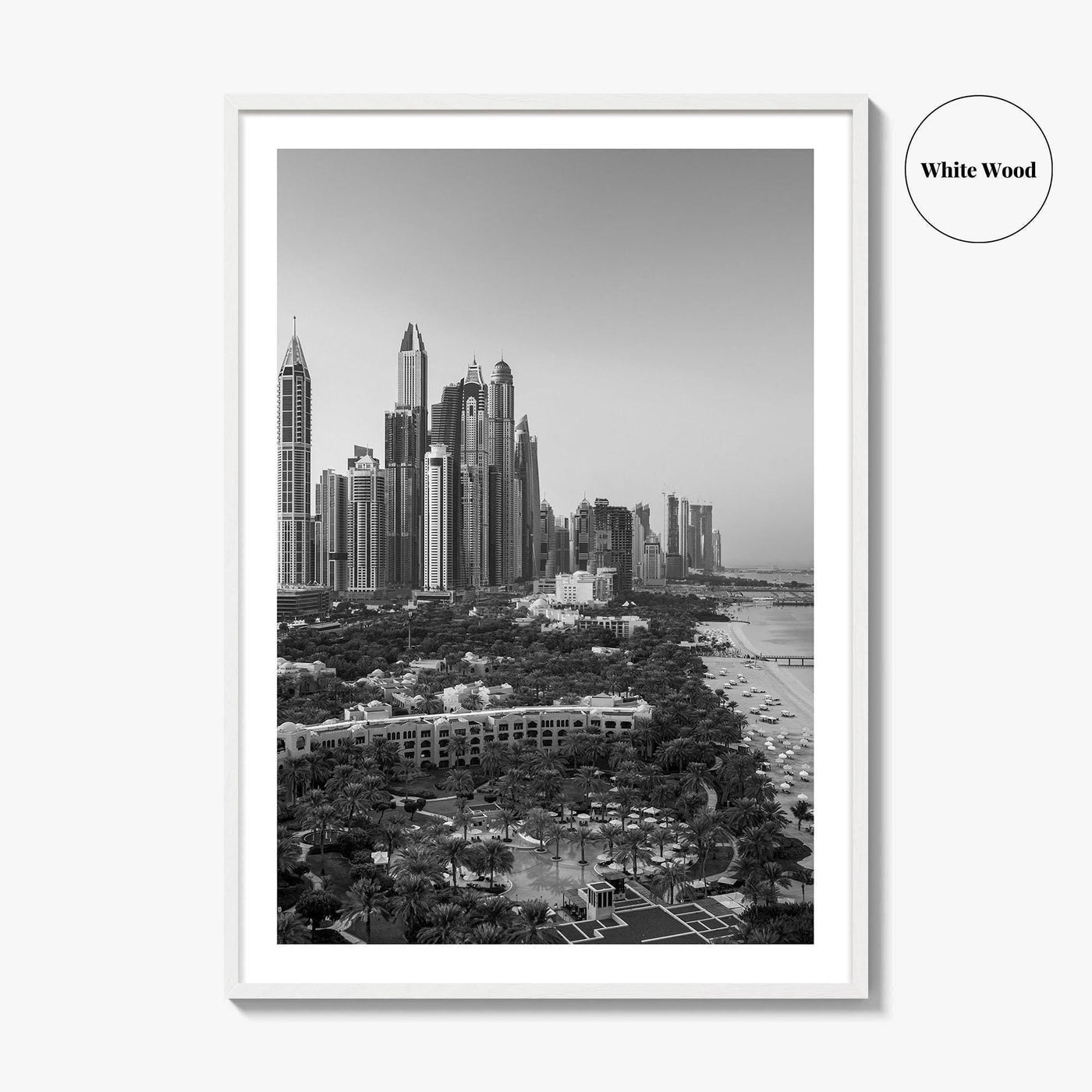 Dubai Skyline Black and White Fine Art Photo Print, Marina Jumeirah Beach UAE Poster