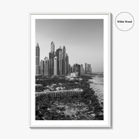 Dubai Skyline Black and White Fine Art Photo Print, Marina Jumeirah Beach UAE Poster