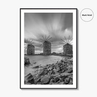 Chios Island Greece Black and White Fine Art Photo Print, Windmills, Greek Islands Poster