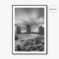 Chios Island Greece Black and White Fine Art Photo Print, Windmills, Greek Islands Poster