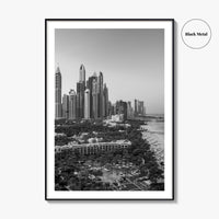 Dubai Skyline Black and White Fine Art Photo Print, Marina Jumeirah Beach UAE Poster