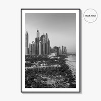 Dubai Skyline Black and White Fine Art Photo Print, Marina Jumeirah Beach UAE Poster