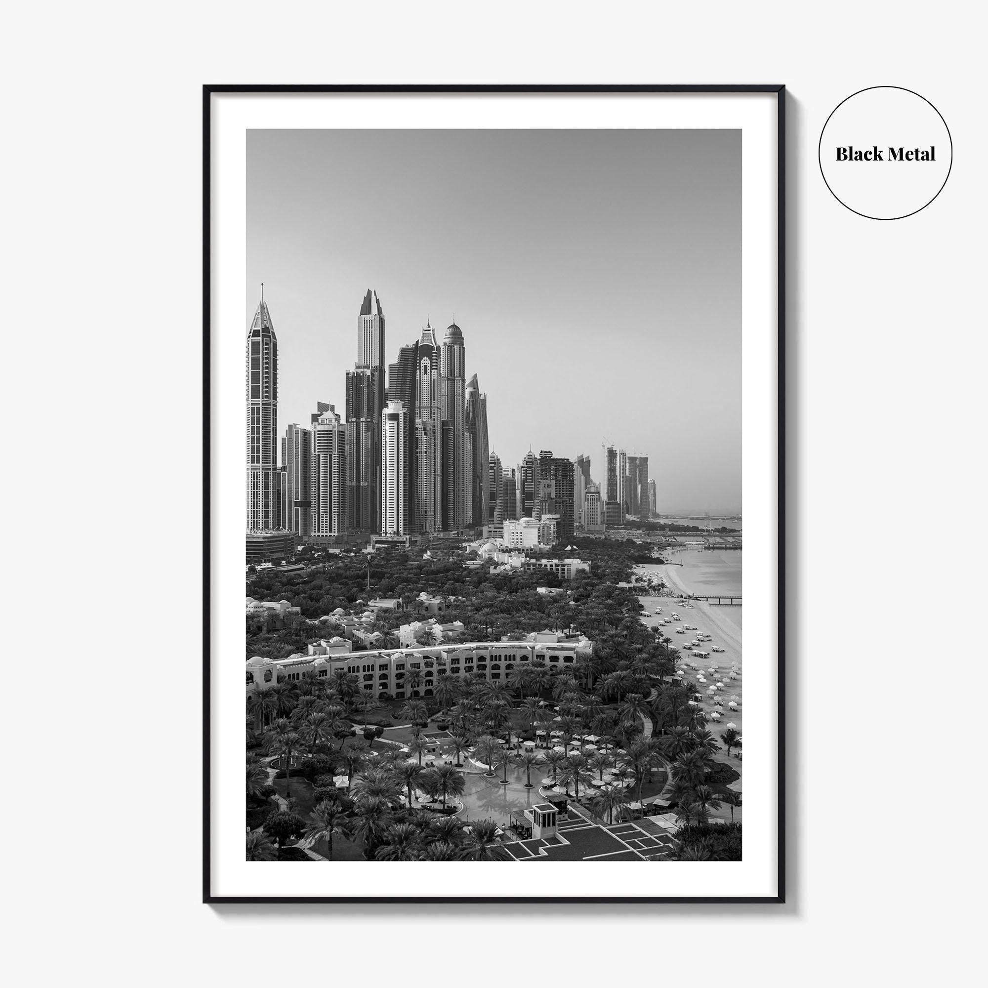 Dubai Skyline Black and White Fine Art Photo Print, Marina Jumeirah Beach UAE Poster