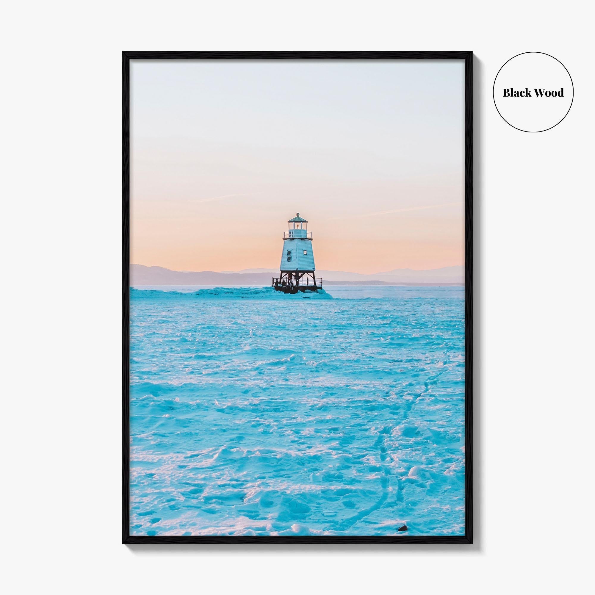 Burlington Vermont Fine Art Photo Print, Lake Champlain Breakwater, Winter, USA, Poster