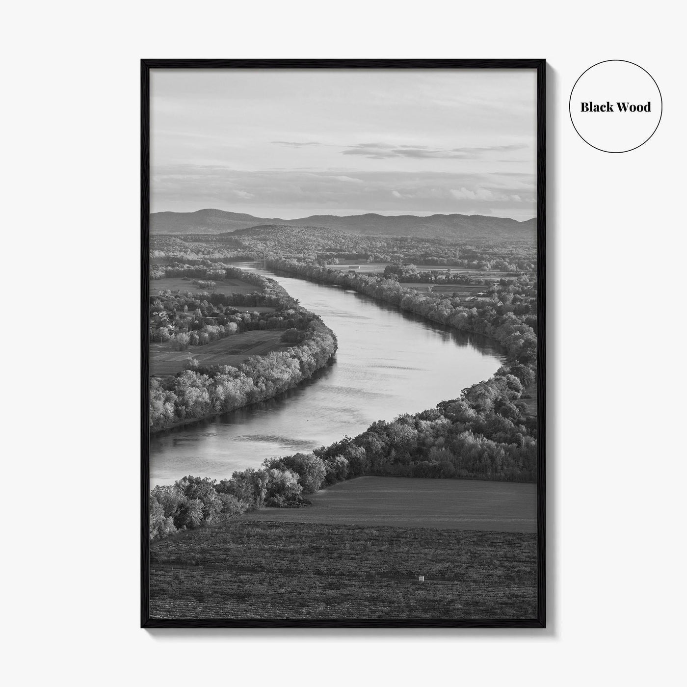 Connecticut Black and White Fine Art Photo Print, CT River Sugarloaf Mountain Poster