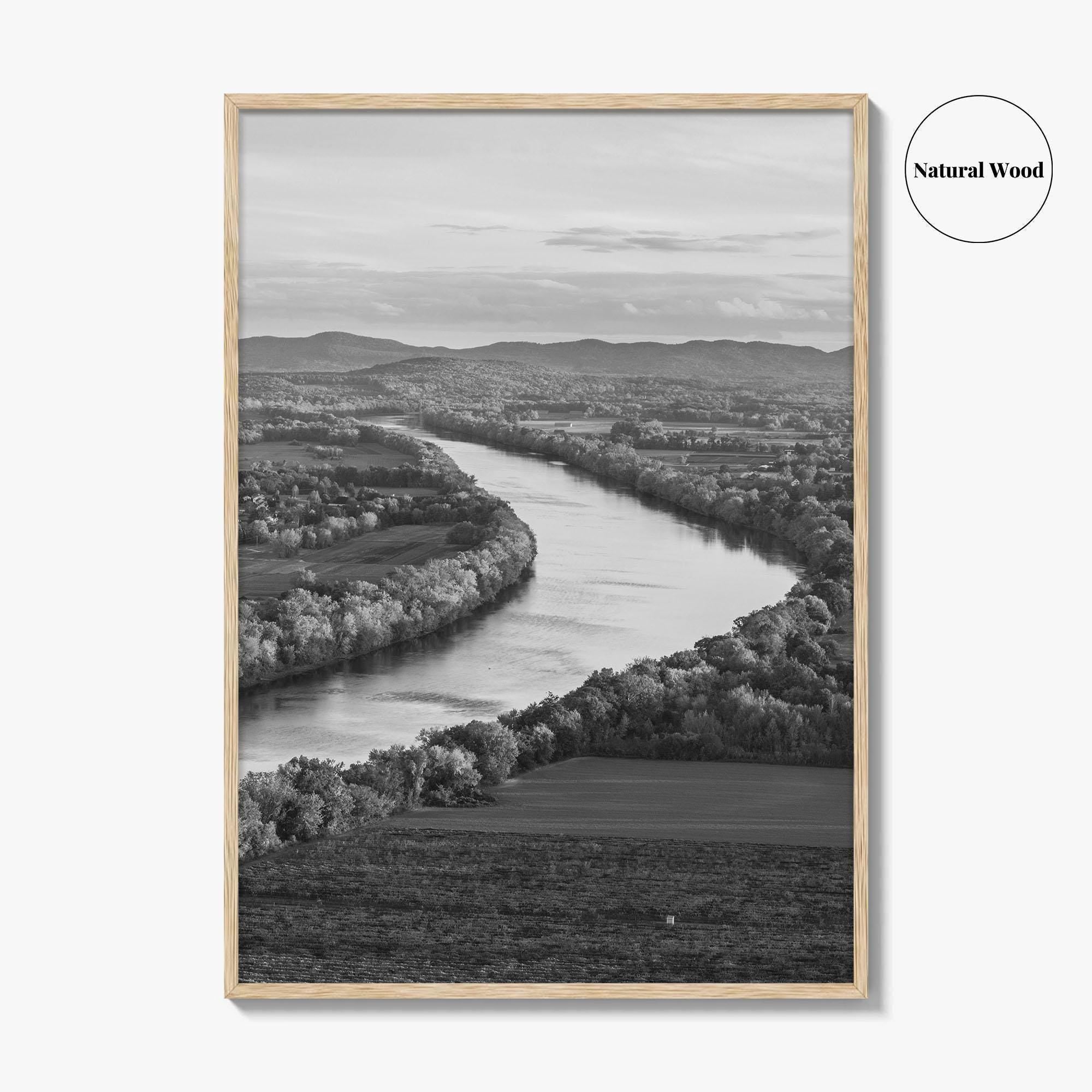 Connecticut Black and White Fine Art Photo Print, CT River Sugarloaf Mountain Poster