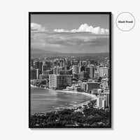 Honolulu Skyline Black and White Fine Art Photo Print, Waikiki Beach, Oahu Hawaii Poster