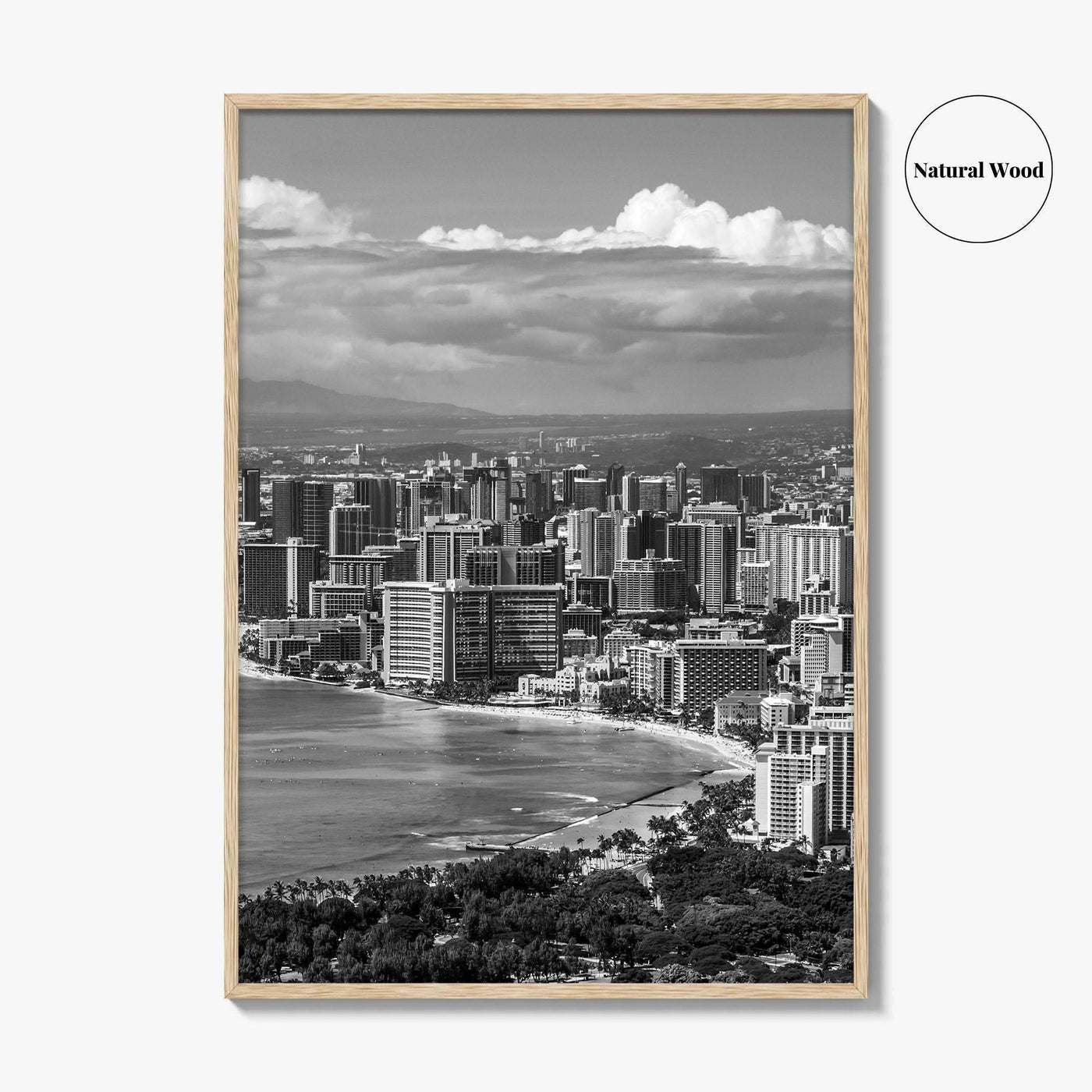 Honolulu Skyline Black and White Fine Art Photo Print, Waikiki Beach, Oahu Hawaii Poster