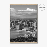 Honolulu Skyline Black and White Fine Art Photo Print, Waikiki Beach, Oahu Hawaii Poster