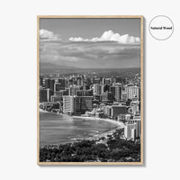 Honolulu Skyline Black and White Fine Art Photo Print, Waikiki Beach, Oahu Hawaii Poster