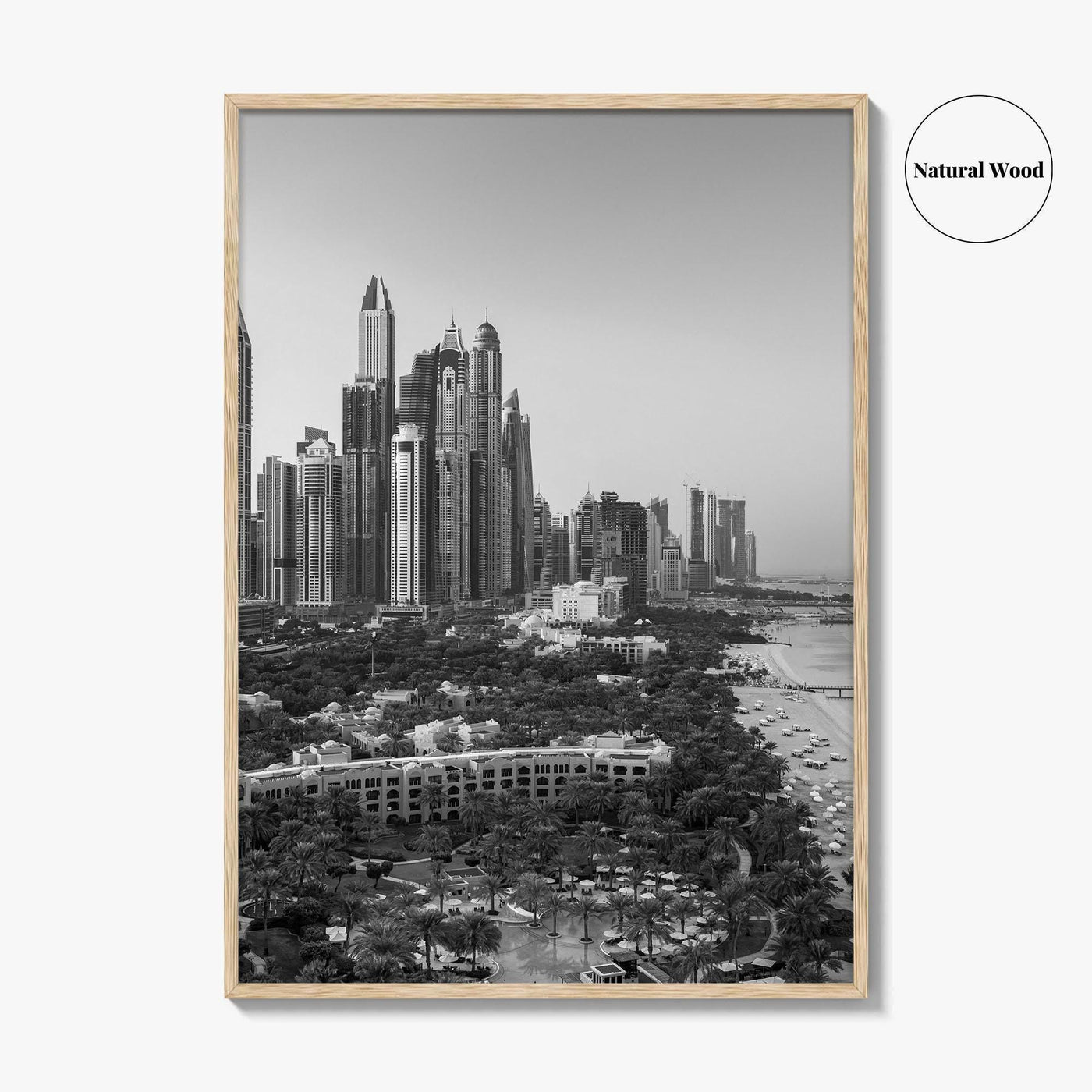Dubai Skyline Black and White Fine Art Photo Print, Marina Jumeirah Beach UAE Poster