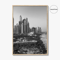 Dubai Skyline Black and White Fine Art Photo Print, Marina Jumeirah Beach UAE Poster