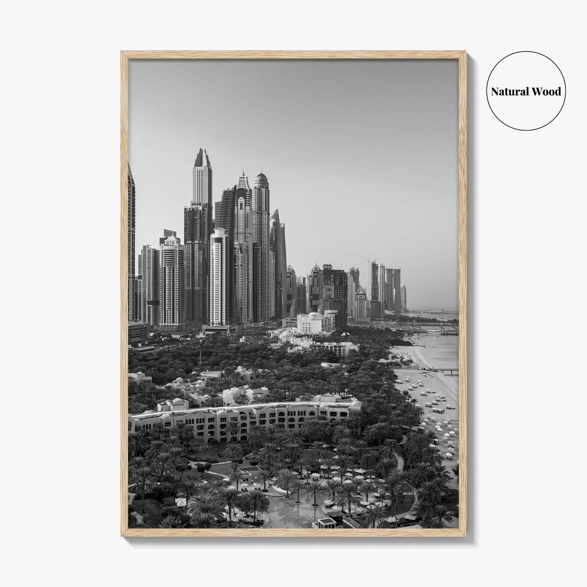Dubai Skyline Black and White Fine Art Photo Print, Marina Jumeirah Beach UAE Poster