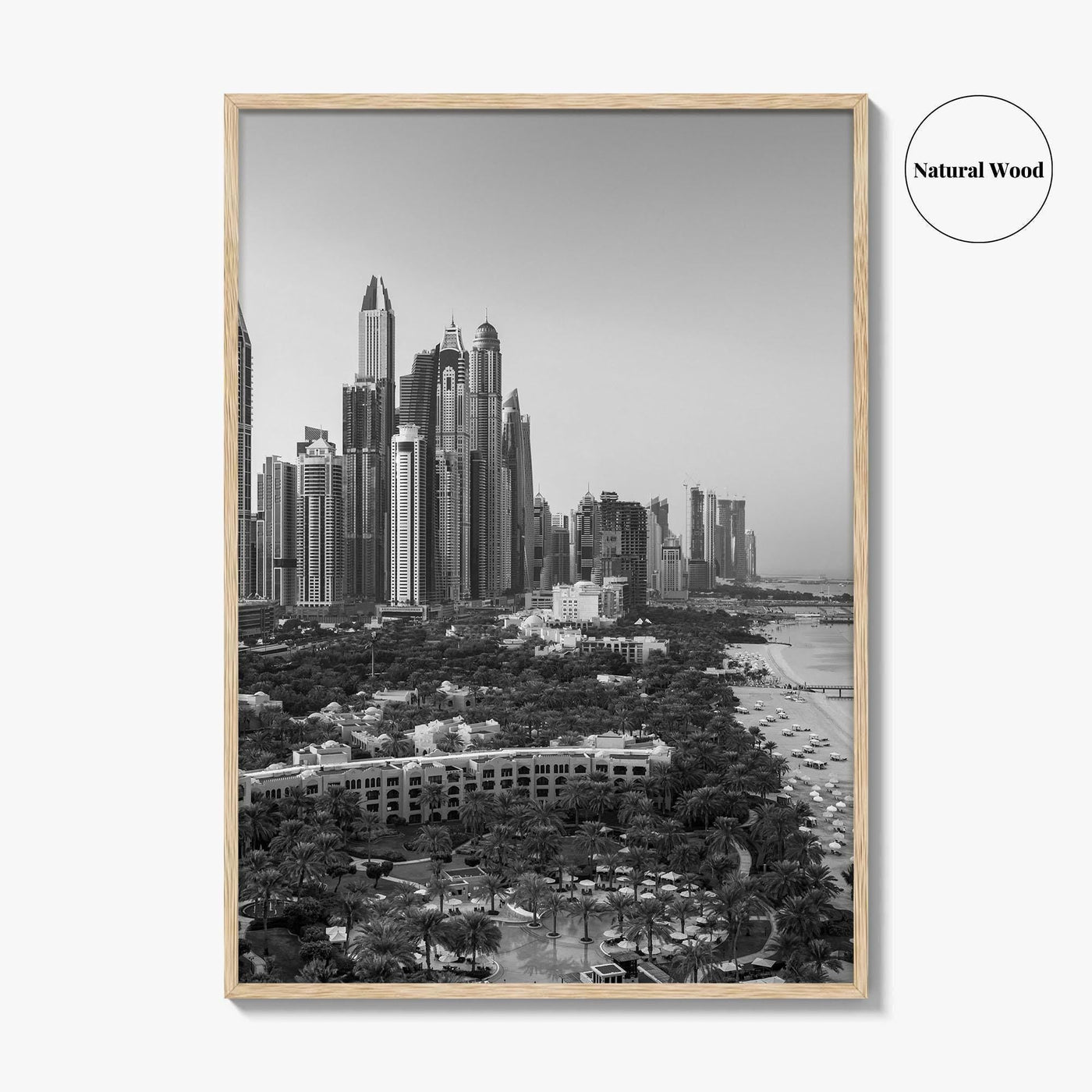 Dubai Skyline Black and White Fine Art Photo Print, Marina Jumeirah Beach UAE Poster