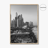 Dubai Skyline Black and White Fine Art Photo Print, Marina Jumeirah Beach UAE Poster