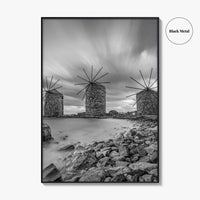 Chios Island Greece Black and White Fine Art Photo Print, Windmills, Greek Islands Poster