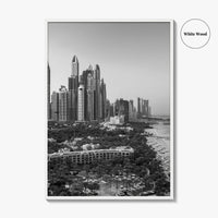 Dubai Skyline Black and White Fine Art Photo Print, Marina Jumeirah Beach UAE Poster