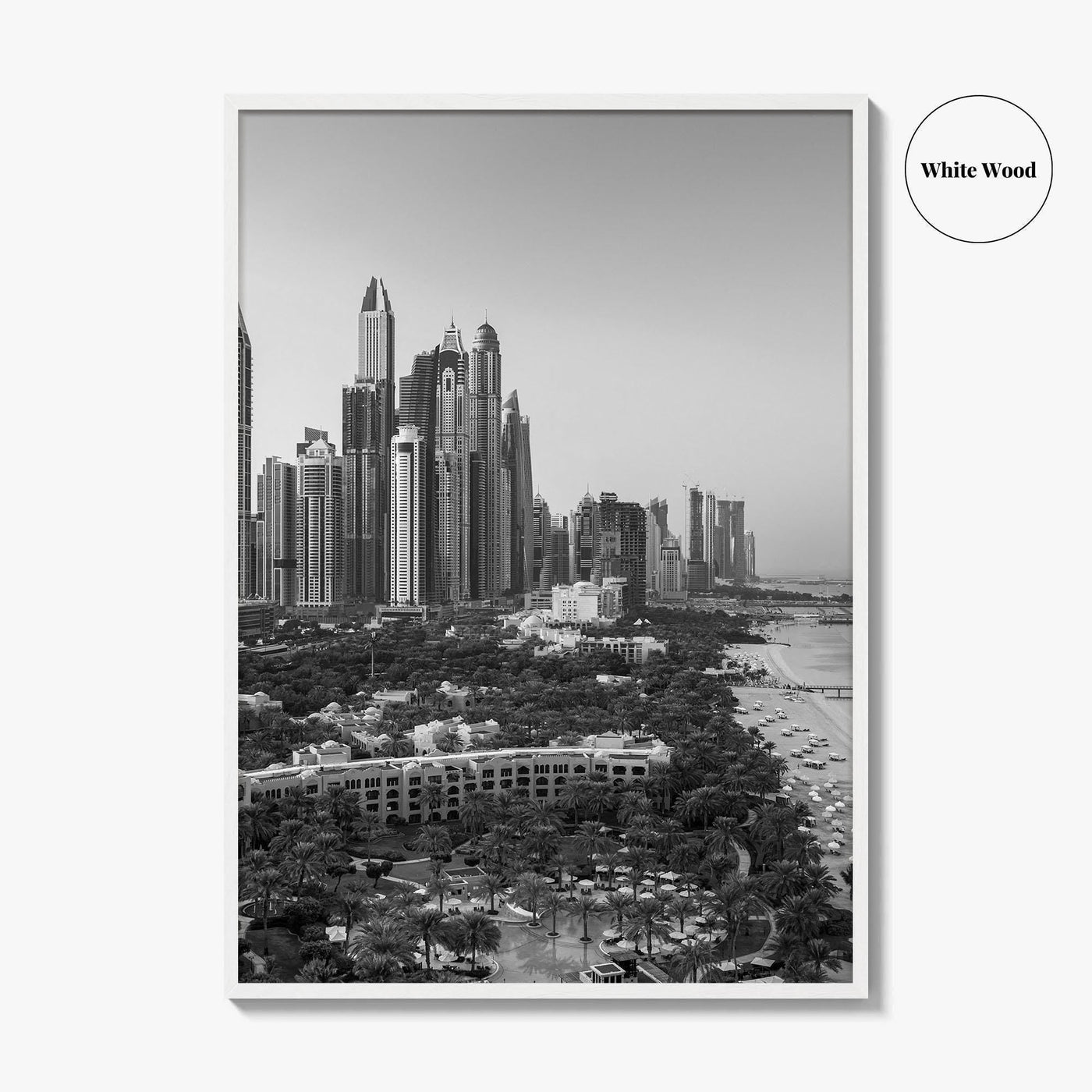Dubai Skyline Black and White Fine Art Photo Print, Marina Jumeirah Beach UAE Poster