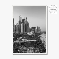 Dubai Skyline Black and White Fine Art Photo Print, Marina Jumeirah Beach UAE Poster