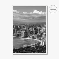 Honolulu Skyline Black and White Fine Art Photo Print, Waikiki Beach, Oahu Hawaii Poster