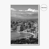 Honolulu Skyline Black and White Fine Art Photo Print, Waikiki Beach, Oahu Hawaii Poster