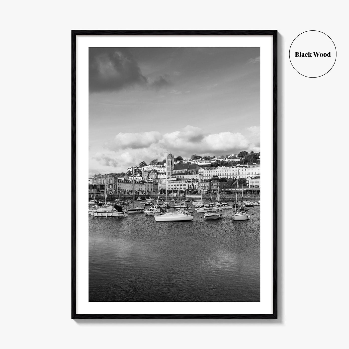 Torquay Black and White Fine Art Photo Print, Inner Harbour Devon England Torbay Poster