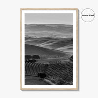 Tuscany Hills Black and White Fine Art Photo Print, Italy Landscape Wall Decor
