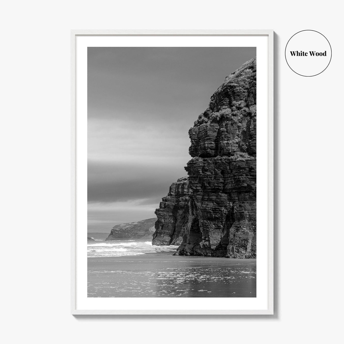 Ballybunion Beach Black and White Fine Art Photo Print, County Kerry Ireland, Cliffs Poster