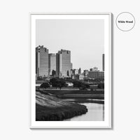Fort Worth Skyline Black and White Fine Art Photo Print, Trinity River Texas Poster