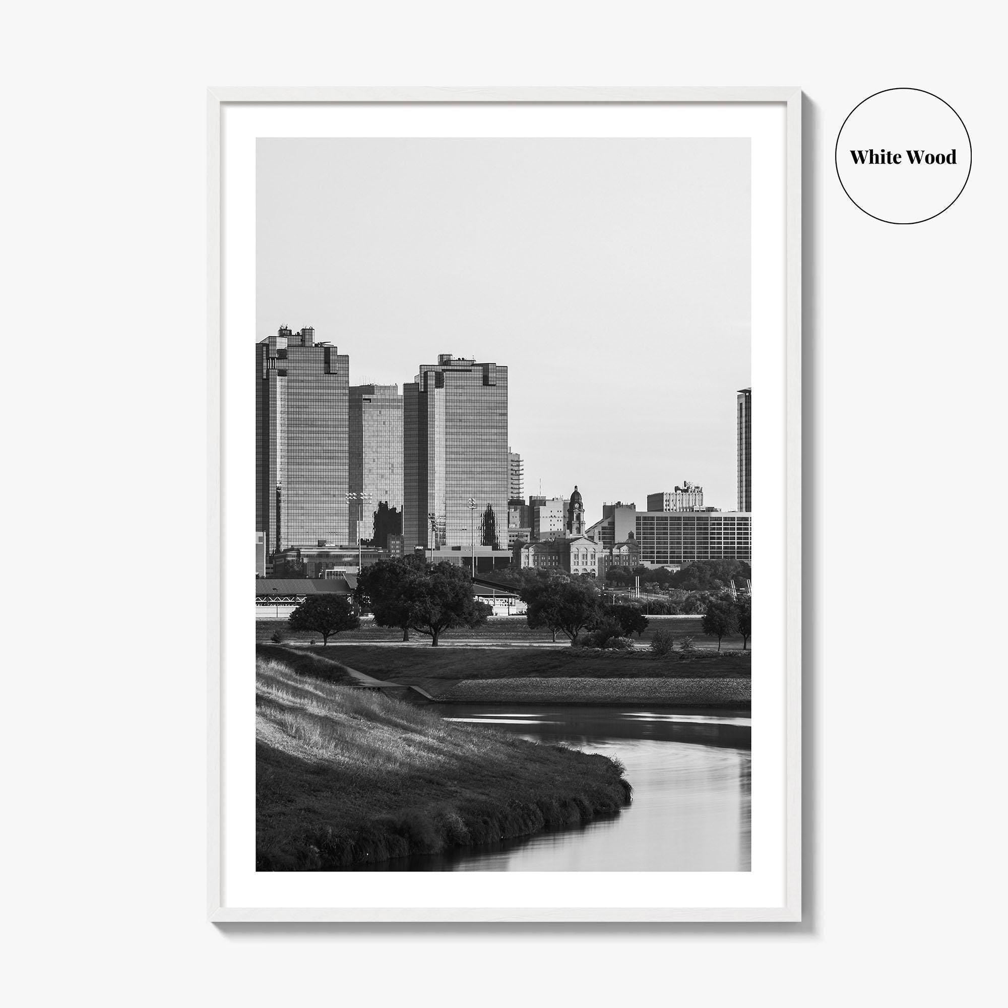 Fort Worth Skyline Black and White Fine Art Photo Print, Trinity River Texas Poster