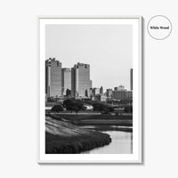 Fort Worth Skyline Black and White Fine Art Photo Print, Trinity River Texas Poster