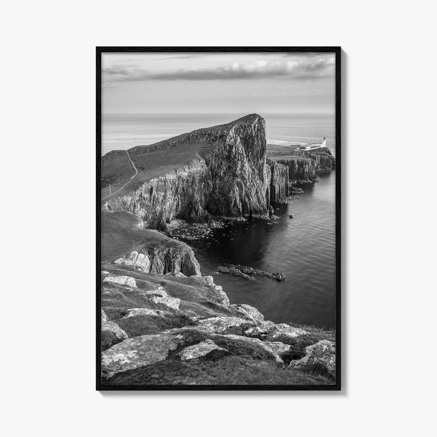 Neist Point Lighthouse Black and White Fine Art Photo Print, Isle of Skye Poster