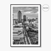 Des Moines Skyline Black and White Fine Art Photo Print, Iowa Poster, United States