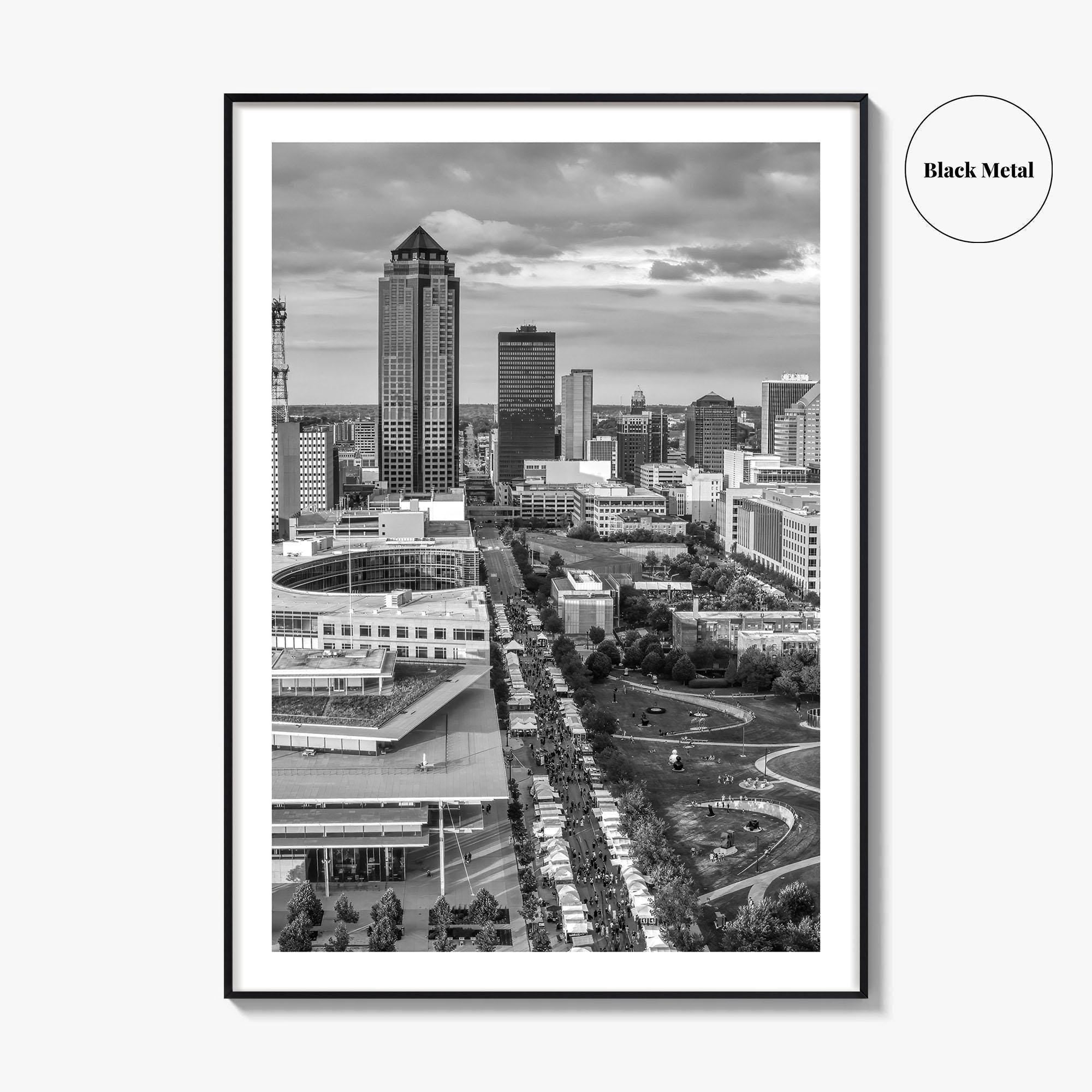 Des Moines Skyline Black and White Fine Art Photo Print, Iowa Poster, United States