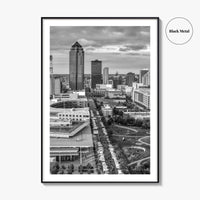 Des Moines Skyline Black and White Fine Art Photo Print, Iowa Poster, United States