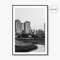 Fort Worth Skyline Black and White Fine Art Photo Print, Trinity River Texas Poster