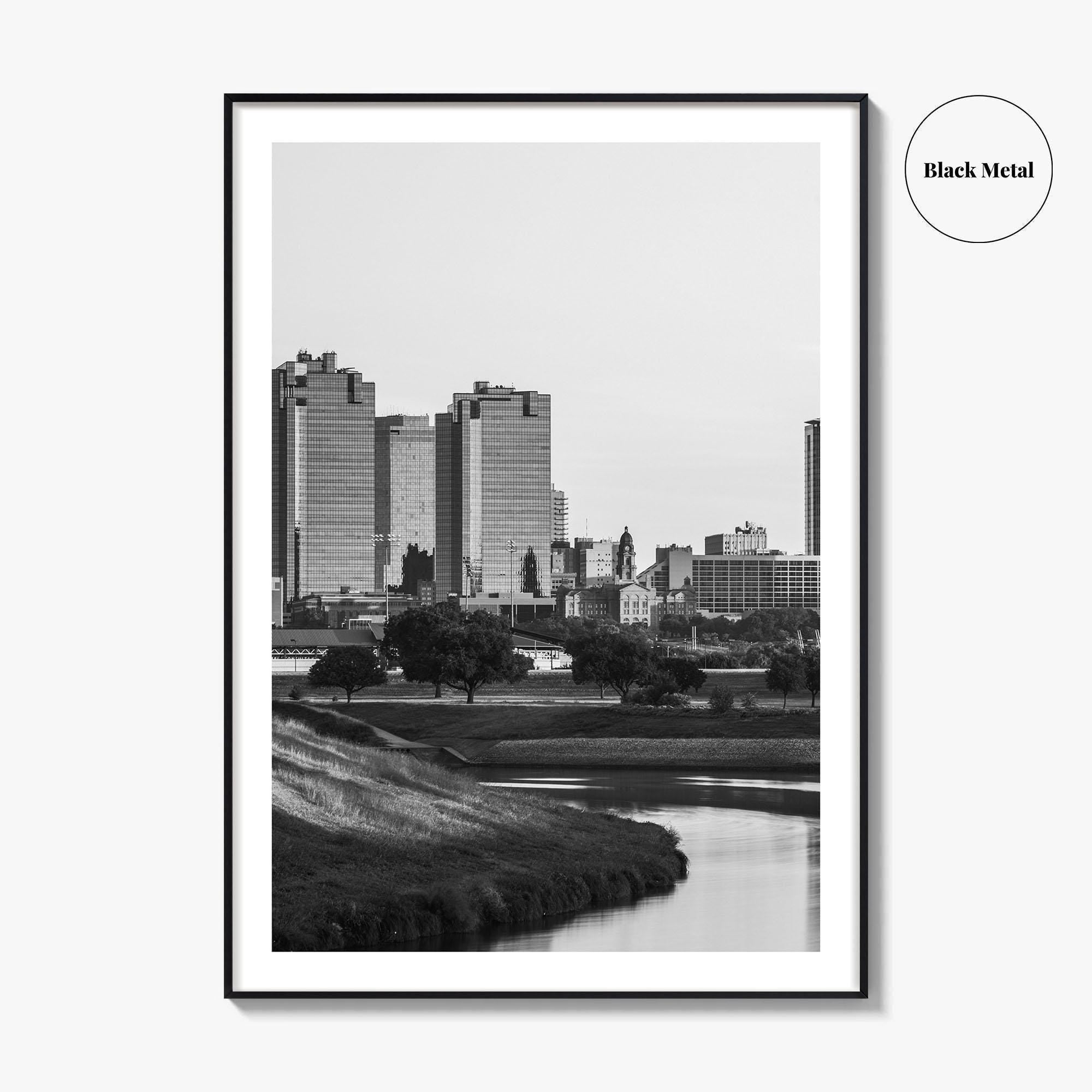 Fort Worth Skyline Black and White Fine Art Photo Print, Trinity River Texas Poster