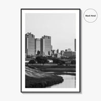 Fort Worth Skyline Black and White Fine Art Photo Print, Trinity River Texas Poster