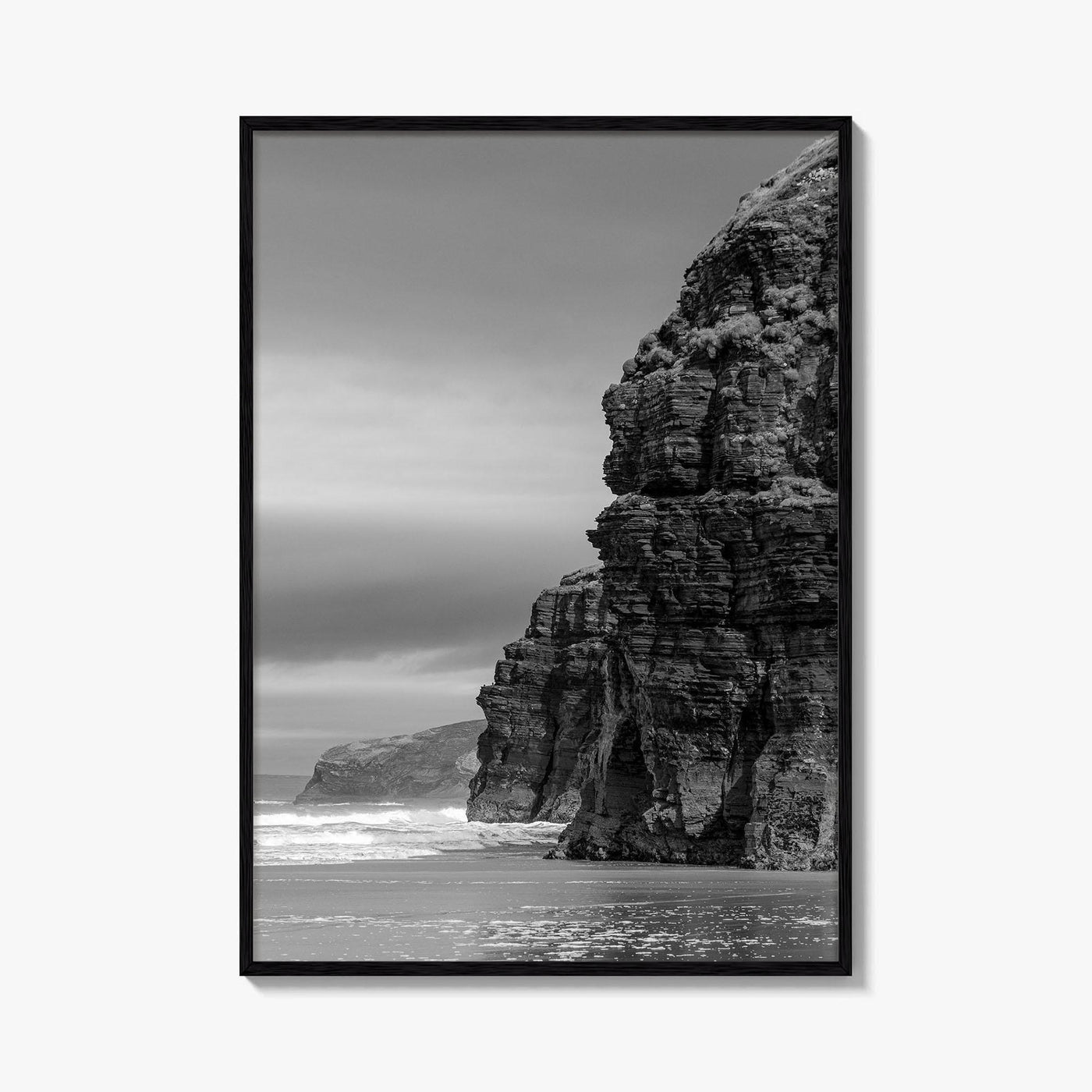 Ballybunion Beach Black and White Fine Art Photo Print, County Kerry Ireland, Cliffs Poster