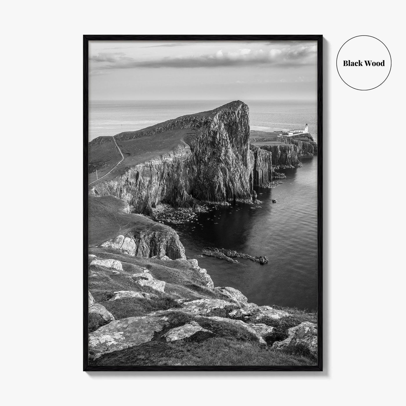 Neist Point Lighthouse Black and White Fine Art Photo Print, Isle of Skye Poster