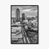 Des Moines Skyline Black and White Fine Art Photo Print, Iowa Poster, United States