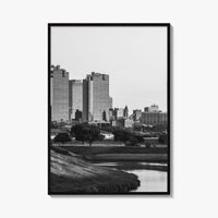 Fort Worth Skyline Black and White Fine Art Photo Print, Trinity River Texas Poster