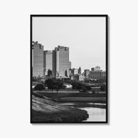 Fort Worth Skyline Black and White Fine Art Photo Print, Trinity River Texas Poster