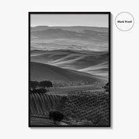 Tuscany Hills Black and White Fine Art Photo Print, Italy Landscape Wall Decor